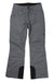 Obermeyer Womens Malta Pant in gray, featuring a right hip zipper pocket, belt loops, black reinforced cuffs, and a black waistband lining. Insulated for comfort and warmth on the slopes; shown laid flat on a white background.