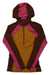 Women’s merino thermal hoodie, hooded 1/2-zip, brown and magenta colorblock