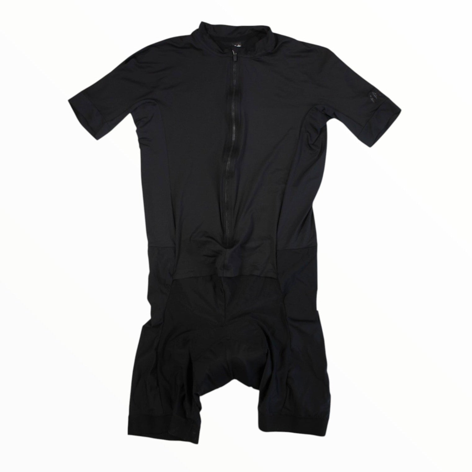Black Pro Team aerosuit with short sleeves and front zipper, racing one-piece suit