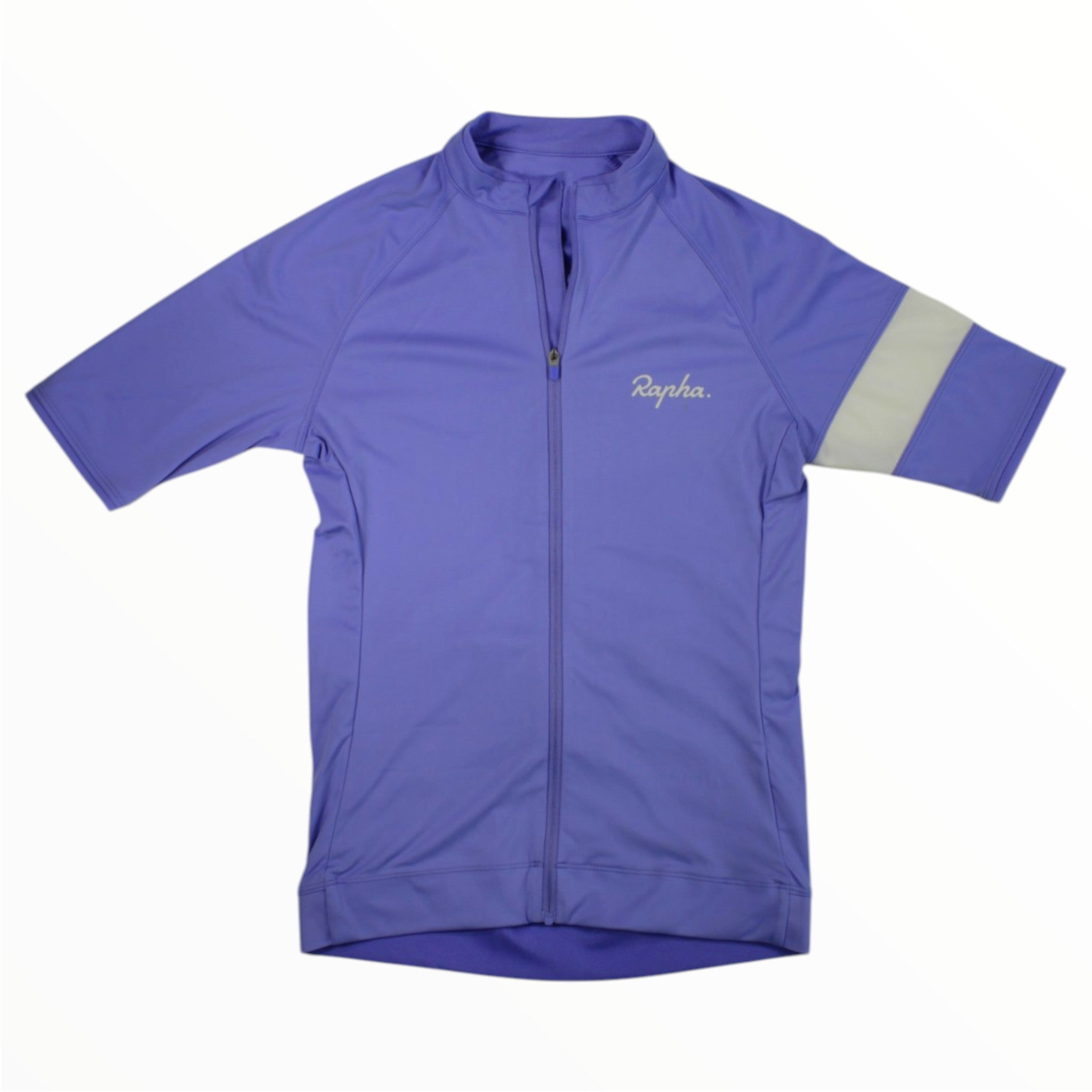 Women’s short-sleeve cycling jersey, full-zip, stand collar, blue with light sleeve stripe