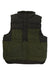 Filson men's down cruiser vest in black and olive green with button front and pocket flaps