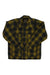 The Filson Men's Mackinaw Cruiser Jacket features black and yellow plaid, a collar, two chest pockets, and is inspired by the classic men's wool jacket style.