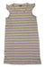 Women’s ruffled short-sleeve dress, lilac and gray striped