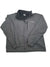A gray Columbia Ascender Softshell Jacket for men with a zippered front, chest pocket, elastic cuffs, and stand collar lays flat on a white background. This jacket is wind- and water-resistant.