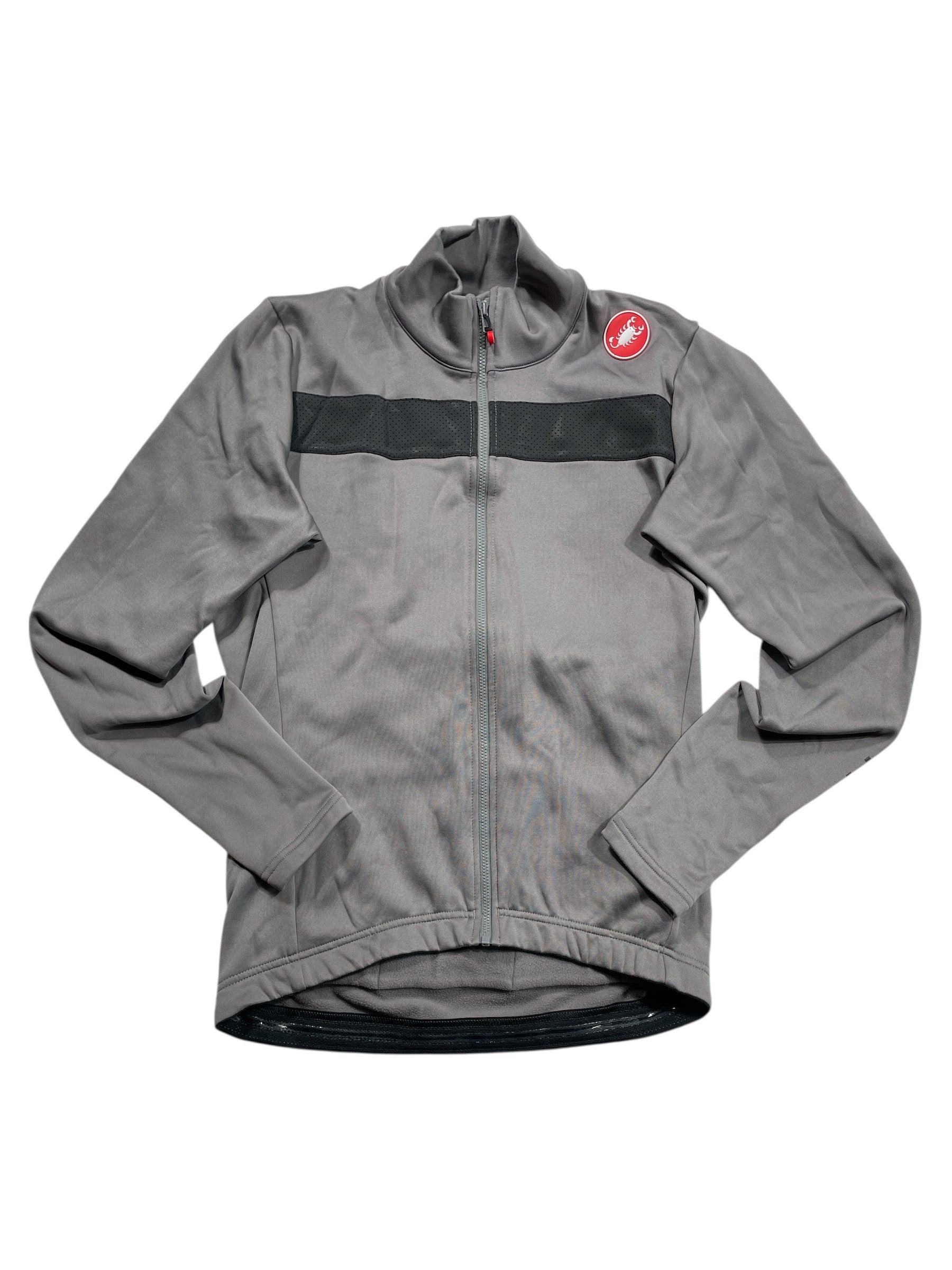 Castelli men's thermal cycling jersey, grey with black panels, full-zip collar