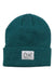 The Coal Womens The Mel Beanie is a teal rib knit beanie with a folded brim and a white rectangular front patch displaying the Coal brand in black, ideal for everyday casual wear.