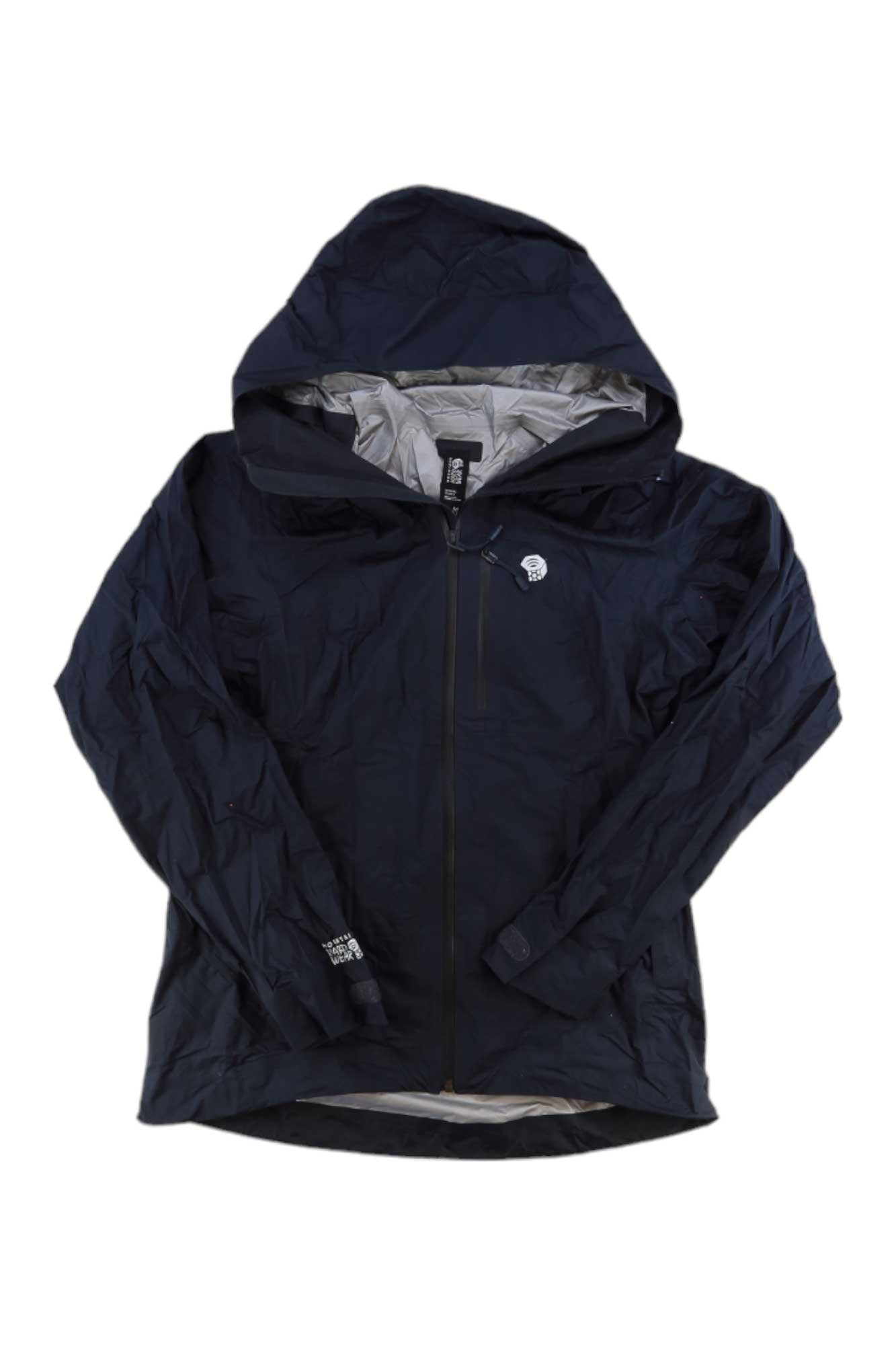 The Women's Exposure/2 GORE-TEX PACLITE Jacket is a black waterproof women's jacket featuring a front zipper, subtle chest logo, and adjustable cuffs, shown laid flat on a white background.