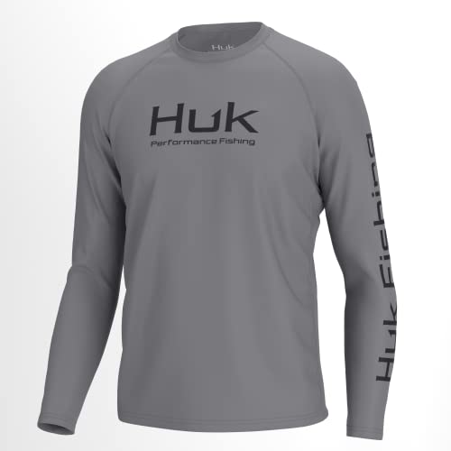 Men's vented pursuit top, dark gray long-sleeve crew neck