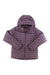 The Marmot Womens Echo Featherless Hoody in light purple features horizontal stitching, a front zipper, two side pockets, and synthetic insulation. The insulated hoody is shown against a plain white background.