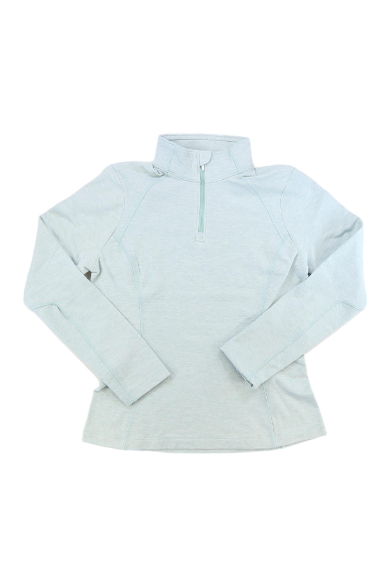 The Spyder Women's Accord 1/2 Zip Top, a light grey performance fleece base layer with long sleeves, stand collar, and subtle seam details, is shown laid flat on a white background.