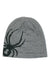 The Spyder Mens Reversible Innsbruck Hat is a gray knit winter hat with a bold black spider design on one side, offering stylish and warm cold-weather gear from Spyder.