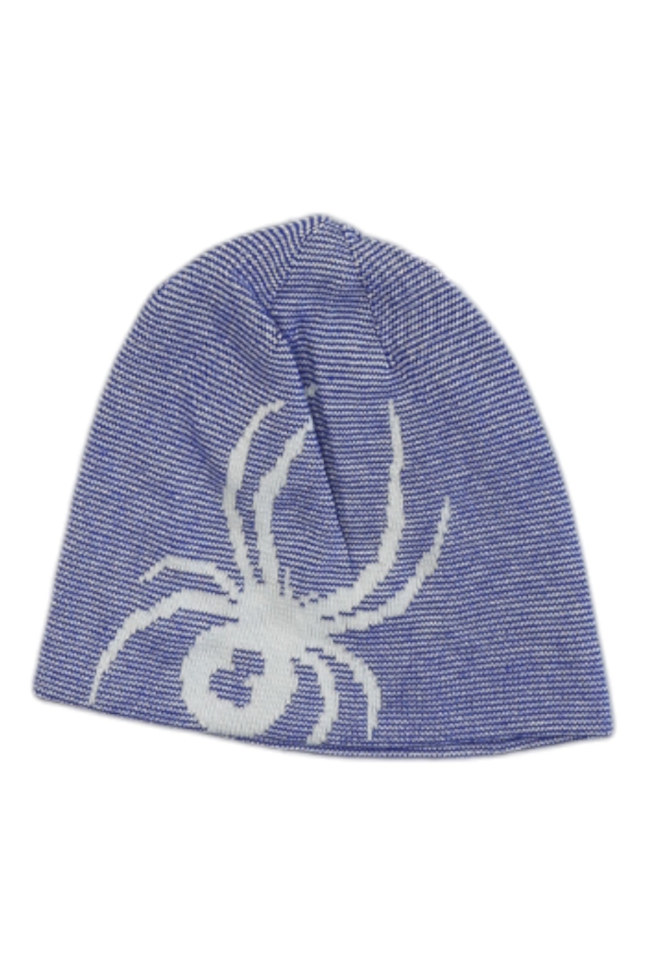 Stay warm in style with the Spyder Men's Reversible Innsbruck Hat, a blue knit winter cap featuring a bold white spider graphic—premium cold-weather gear from Spyder.