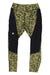 Women's utility leggings with green camo front panels and black side panels, high waist