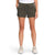 A person wearing The North Face Womens Aphrodite Motion 6 Inch Short in olive green, a white top, and white sneakers stands against a plain white background. The person's head is not visible in the image.