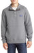 A man models the L.L.Bean Men’s Quilted Sweatshirt in gray, featuring a snap-button collar and logo patch, paired with blue jeans, shown from the waist up against a white background.
