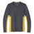 The Smartwool Men's Merino Sport 150 LS Crew is a men's slim fit long sleeve running shirt in dark gray with yellow side panels and sleeves, featuring a crew neckline.
