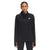 A woman with long dark hair in a low ponytail models The North Face Women's Treadway Hybrid with FUTUREFLEECE 1/4 Zip Jacket, featuring thumbholes, against a plain white background—ideal as an outdoor mid-layer.