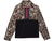 The North Face Youth Printed Glacier 1/4 Zip Top features a chic brown and black leopard print, solid black bottom, pink-accented front zipper, and cozy high collar. Made from recycled polyester for style and eco-friendliness.