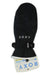The Roxy Womens Jetty Solid Mitt is a black insulated mitten featuring a strap and tag, with "ROXY" in white on the back—ideal for women wanting stylish warmth in any weather.