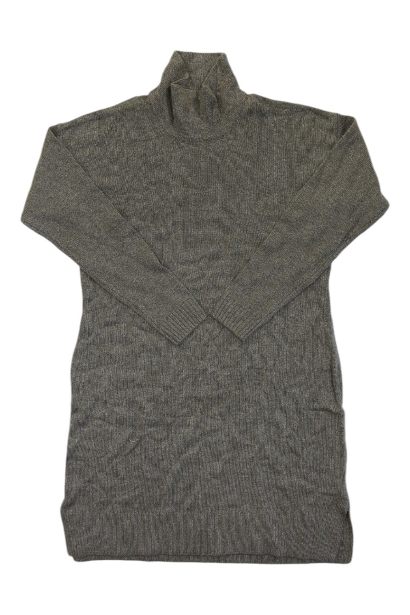The Sherpa Womens Lhakpa Mock Neck Dress, displayed flat on a white background with sleeves crossed, is perfect for layering over your favorite outdoor or lightweight breathable dress.