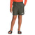 A child in an orange long-sleeve shirt, The North Face Boys Amphibious Class V Short, and black The North Face slide sandals stands with hands in pockets against a white background.