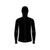 Illustration of the Icebreaker Mens Merino Zoneknit Explore LS Zip Hoodie, a black technical midlayer with a hood, front zipper, long sleeves, and pockets, displayed on a plain white background.