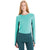 A woman with long straight hair wears a fitted teal and turquoise Icebreaker Womens 200 Zoneknit LS Crewe and matching leggings, standing facing forward against a white background.