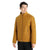 A man wearing the Icebreaker Mens Merinoloft Jacket in mustard yellow, featuring water-repellent insulation, a high collar, and zippered pockets, stands against a plain white background looking to his left.