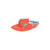The North Face Class V Visor is a bright orange hat with a blue abstract leaf pattern, made from recycled nylon. It features an open top, curved brim, FlashDry technology for comfort, and an adjustable back strap.