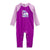 The North Face Infant Baby Amphibious Sun One-Piece offers UPF 40+ protection, features long sleeves, snap buttons along the legs, a back zipper, and comes in two shades of purple with a colorful chest design and logo—ideal as a baby rash guard.