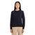 A woman with straight long hair stands facing forward against a white background, wearing the Icebreaker Women's Wilcox LS Sweater in plain navy blue and beige pants.