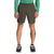 A person, seen from shoulders to feet and facing forward, wears an olive green long-sleeve shirt, The North Face Men's Class V Pull-On Short in recycled nylon, and black athletic sneakers. Tattoos are visible on both legs.