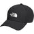 The North Face Kids' Classic Recycled 66 Hat is a black hat with a curved brim, made from recycled polyester, and features "THE NORTH FACE" plus the iconic half-dome logo in white on the front.