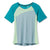 The Smartwool Women's Merino Sport 120 Mountain Bike SS Tee is a short-sleeved colorblock tee with teal sleeves, a light blue front, and pale green side accents, shown against a white background.