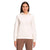 A woman with straight brown hair wears The North Face Womens Canyonlands Pullover Hoodie in heather fleece and brown cargo pants made from recycled polyester, standing against a plain white background.
