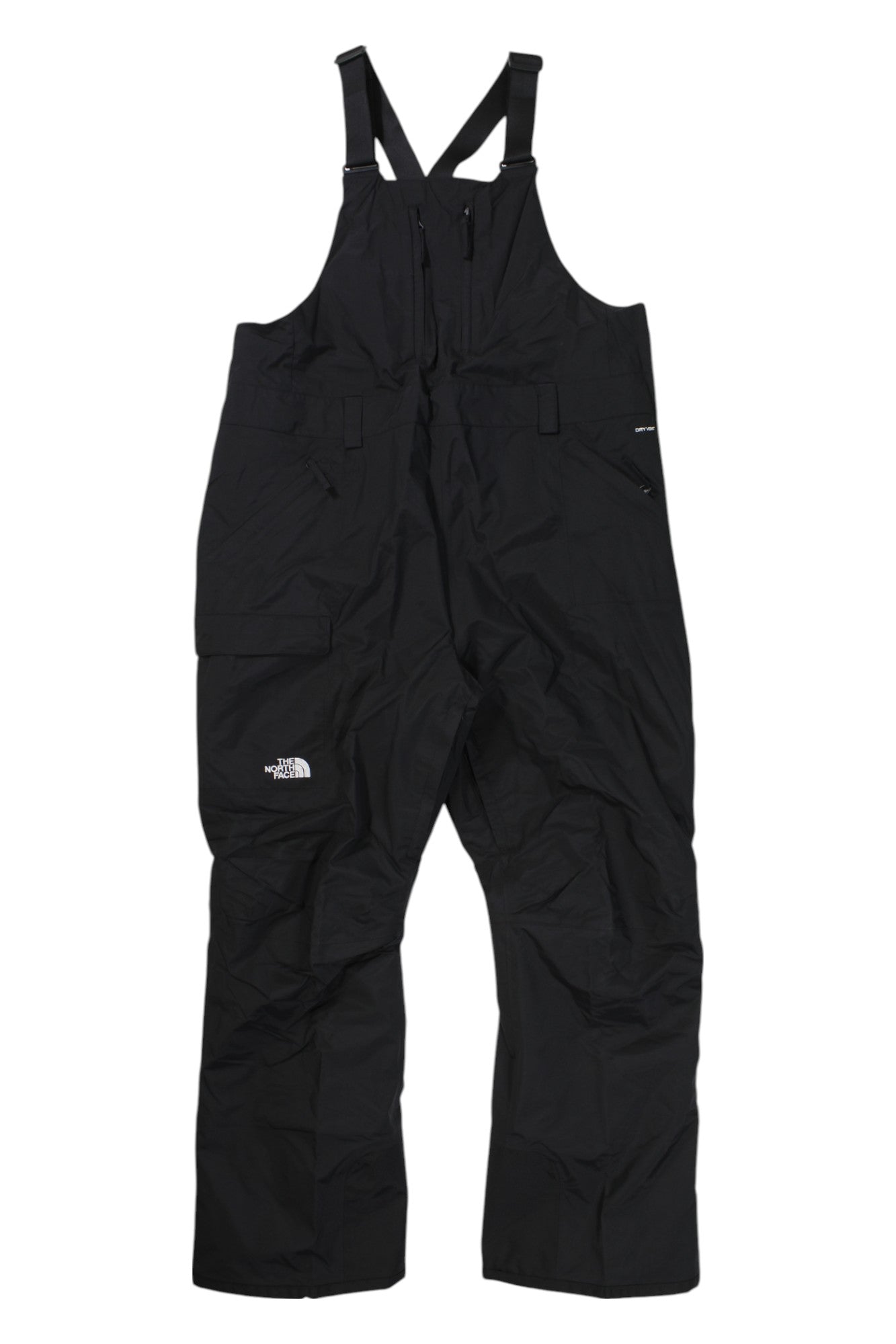 The North Face Womens Plus Freedom Insulated Bib Pant features adjustable shoulder straps, multiple zippered pockets, and a logo on the left thigh—ideal plus size insulated overalls for comfort and function in outdoor adventures.