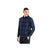 A man smiles while wearing the Icebreaker Mens Dawnder LS Flannel Shirt Plaid, featuring blue and black plaid, along with dark pants, standing against a plain white background.
