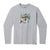 The Smartwool Bear Country Graphic LS Tee is a light gray, moisture-wicking long-sleeve crewneck with a geometric bear design in blue, green, brown, and tan—ideal for hiking or casual comfort.