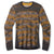 Men's merino thermal crew base layer top, mustard yellow and charcoal knit pattern