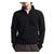 A person wearing a black The North Face Mens Front Range Fleece 1/2 Zip Top over a white shirt and brown pants stands against a plain white background. Made from recycled polyester fleece for sustainable comfort.