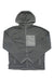 The North Face Mens Front Range Fleece Hoodie, in gray recycled polyester, has long sleeves, a light gray left chest pocket, and two front pockets. Shown zip-up and laid flat on a white background.