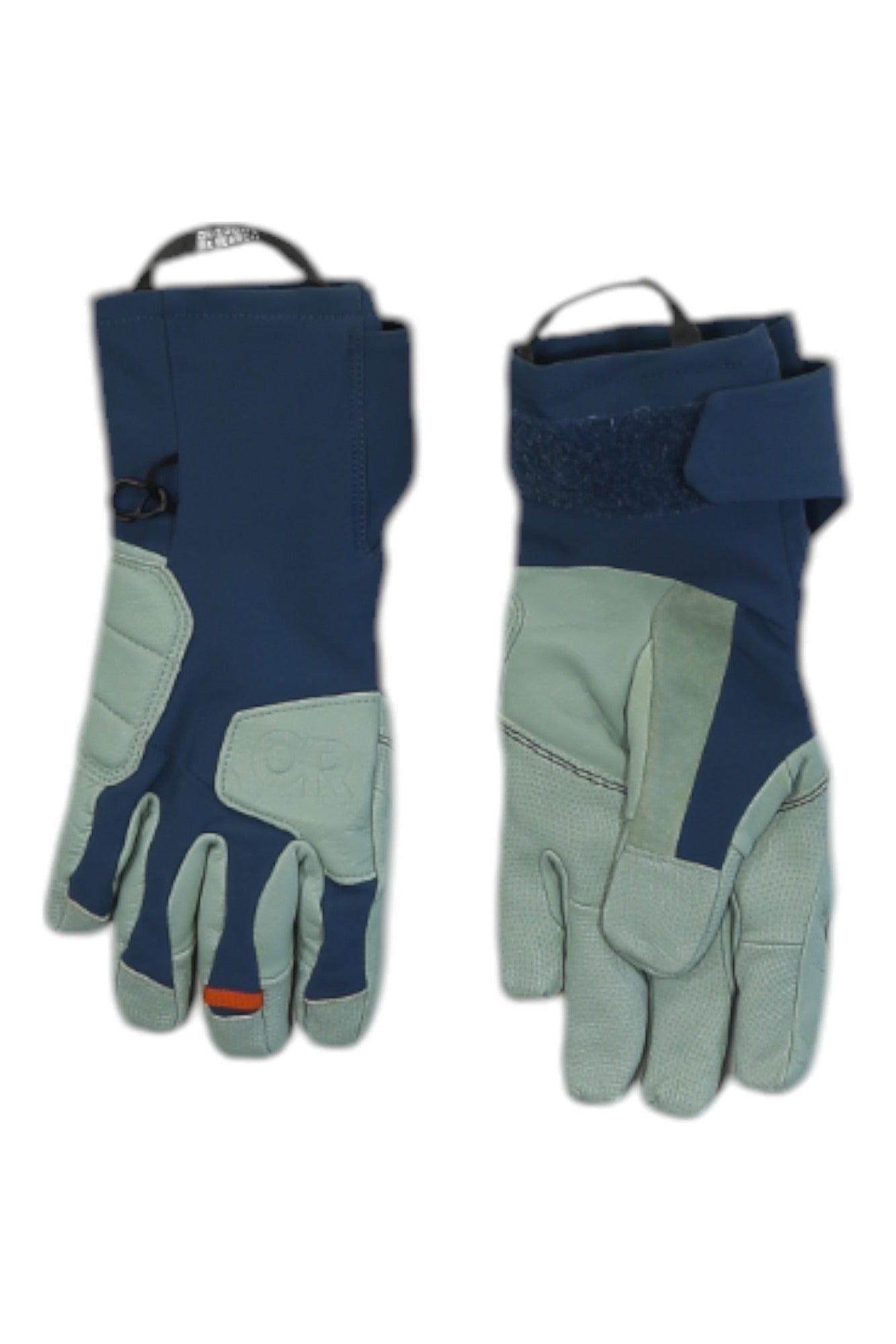 Womens outdoor gloves, navy and sage, touchscreen fingertips