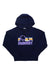 Navy women's pullover hoodie with Marmot logo, drawstring hood, and front pouch