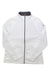 The Spyder Womens Encore Jacket is a white, long-sleeve fleece with a high collar and black front zipper, crafted from recycled polyester and shown laid flat on a white background.