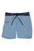 Men's stretch boardshorts in light blue with dark drawstring and solid waistband