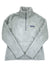The Womens Los Gatos 1/4-Zip Fleece is a light gray, long-sleeved pullover made from soft recycled polyester fleece, featuring a quarter-zip and a small Patagonia logo patch on the left chest.