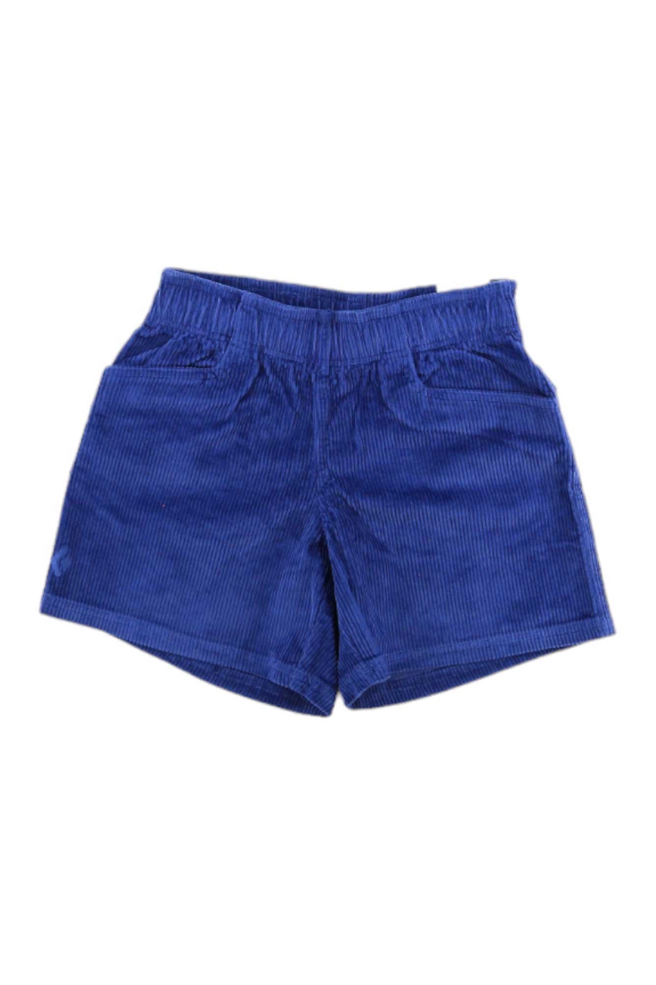 The Black Diamond Womens Dirtbag Short is a pair of blue corduroy climbing shorts made from organic cotton, with an elastic waistband and two front pockets, shown on a white background.