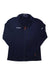 A navy blue Mammut Men’s Taiss Light ML Jacket features a high collar, zippered chest pocket, and Mammut logos on the left chest and upper sleeve. Sleek technical fleece design, ideal for snowsports like skiing. Shown laid flat with sleeves crossed at waist.
