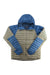 The Marmot Mens Hype Down Hoody is a light gray and blue, hooded, insulated down jacket with 800 fill power, quilted design, front zipper, and the Marmot logo on the chest—ideal for hiking.
