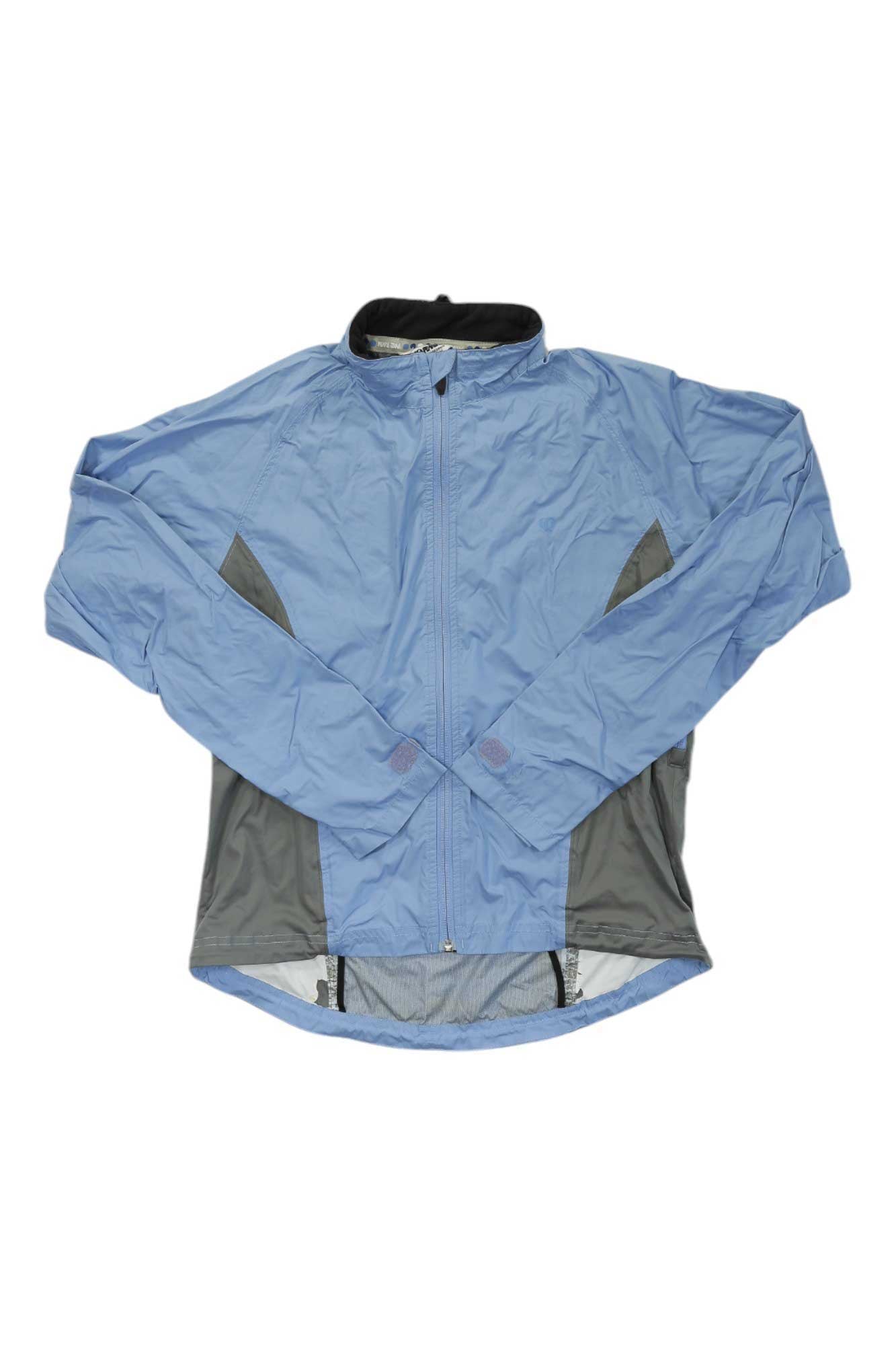 Lightweight cycling jacket, light blue with full front zipper and reflective side panels